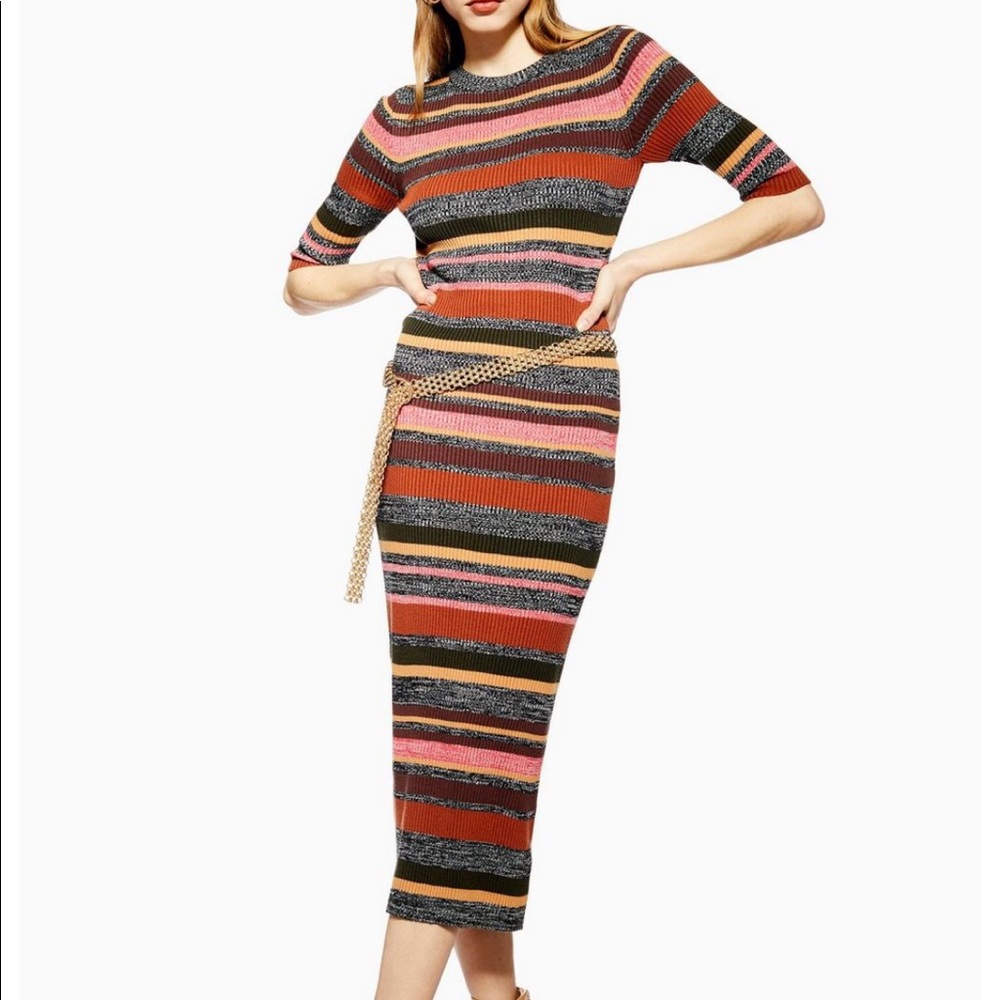 Topshop striped knit midi dress, size small